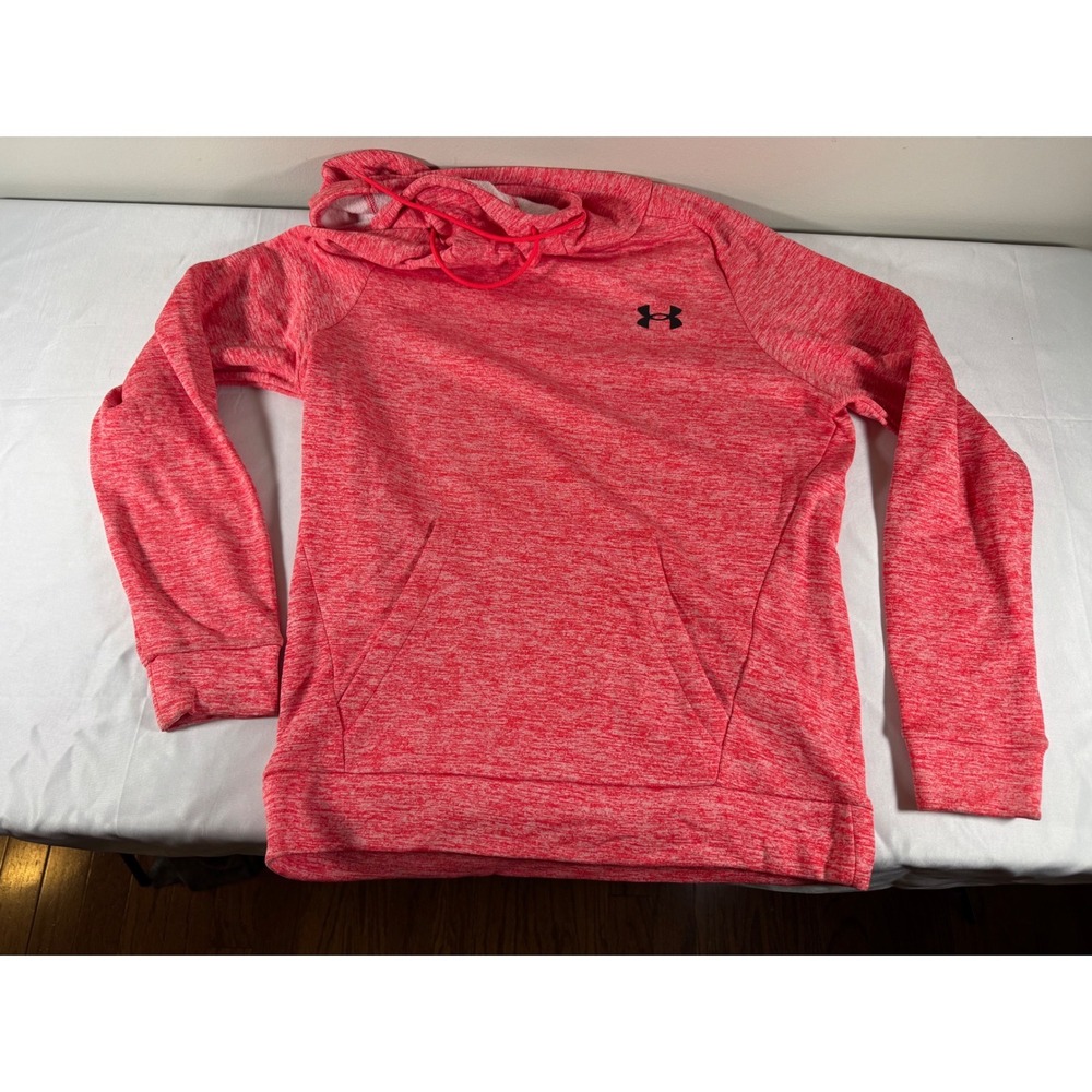 Under Armour Womens Space Dye Hoodie Red Heather Fleece Pullover Small Loose Fit